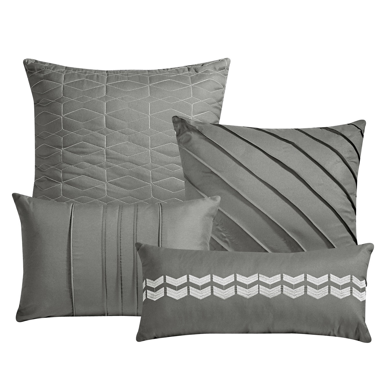 close up of the four pillow covers that come with the gray comforter set