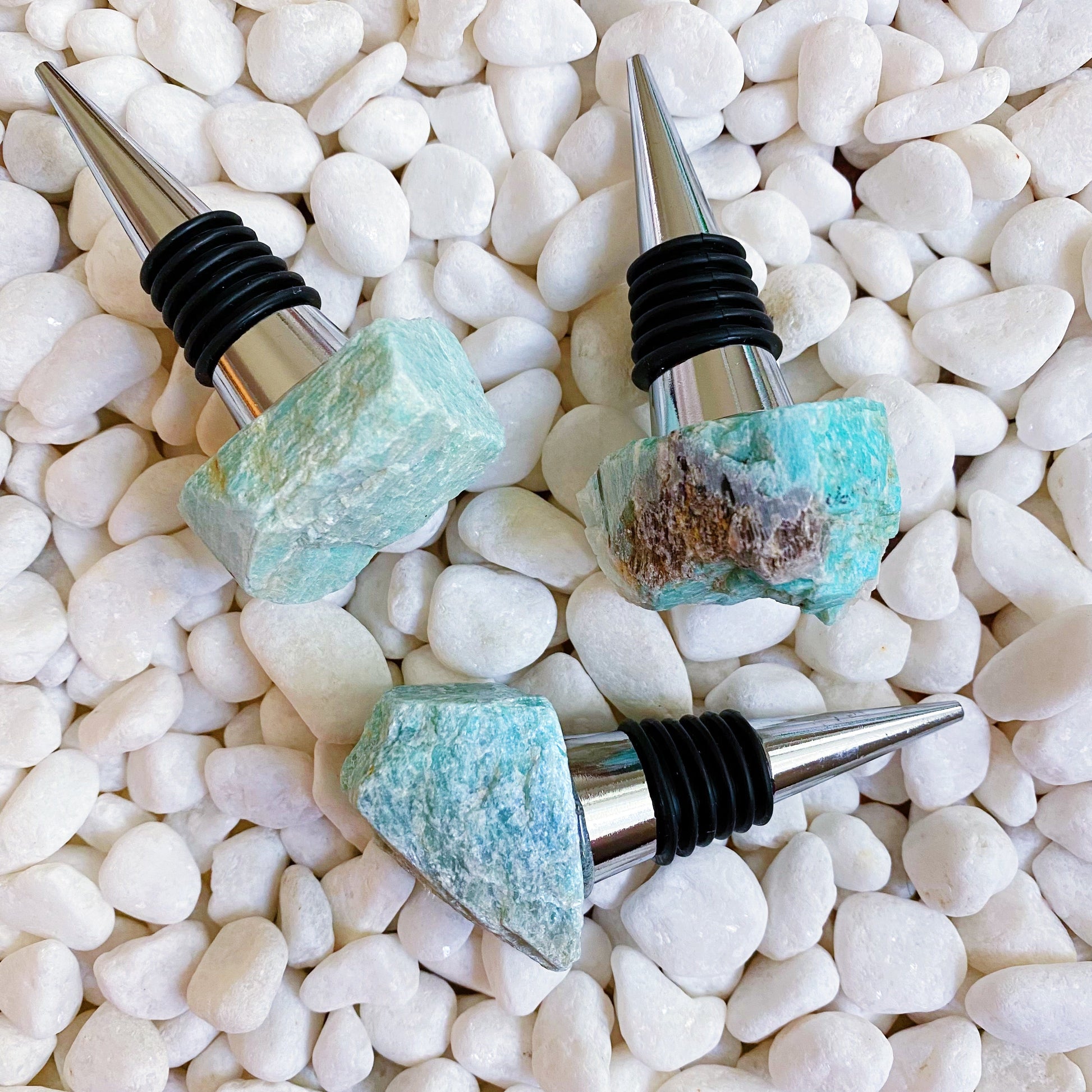 natural stone wine stopper blue rough stone on rocks