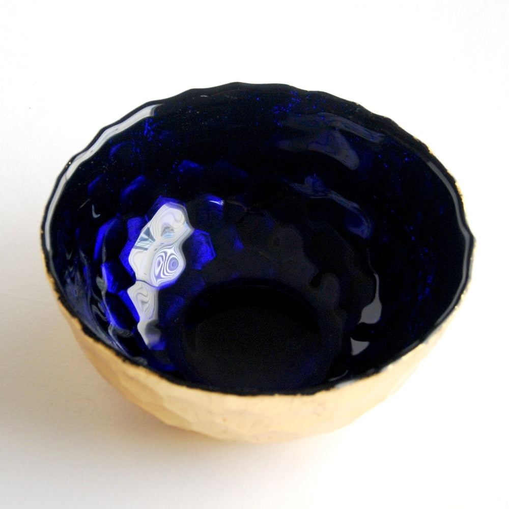 inside view of Hand-Painted and Gold Leaf Gilded Sapphire Bowl