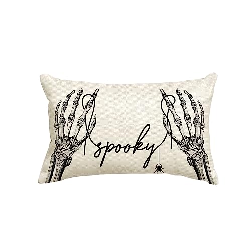 "Spooky" Skeleton Spider Throw Pillow Cover 12 x 20 Inch