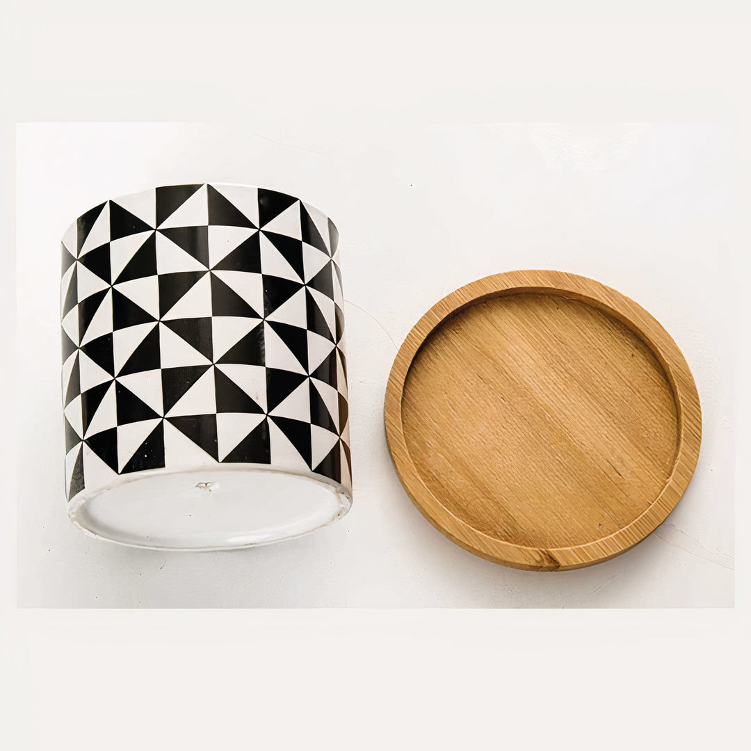 Geometric Harmony Ceramic Planters - Set of 3 with Bamboo Trays