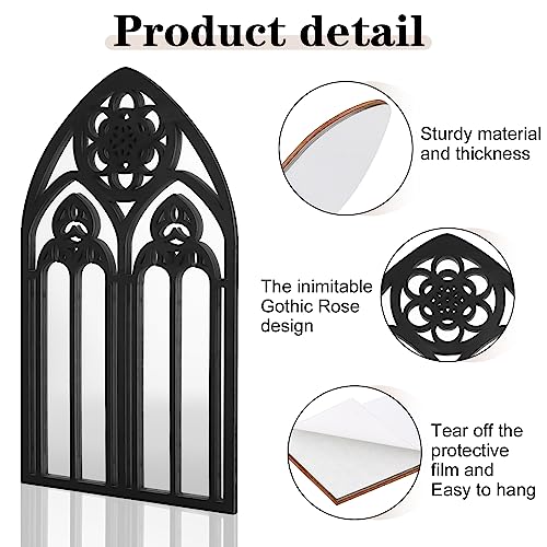 Set of 3 Gothic Arch Mirrors is made from sturdy material, includes a inimitable gothic rose design, you can tear off the protective film, easy to hang