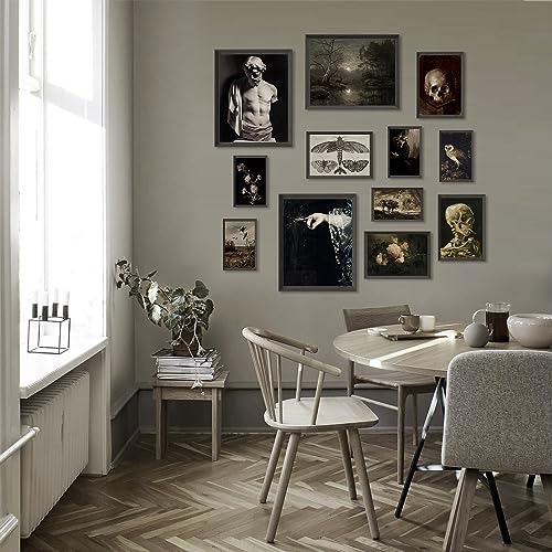 dark academia aesthetic poster set on the wall in contemporary dining room