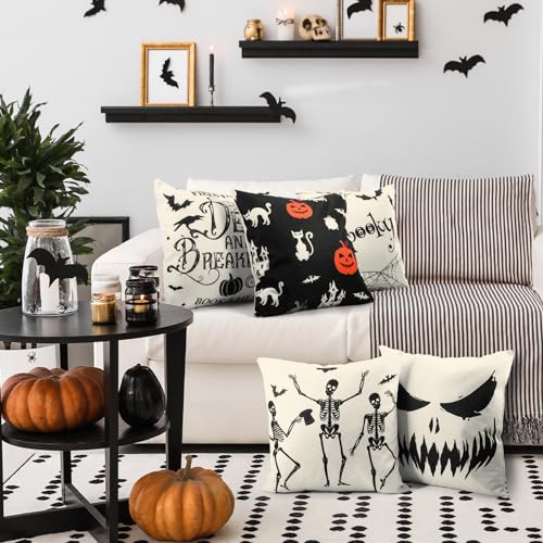 12 Piece Mostly Black and White Spooky 18 x 18 Pillow Covers