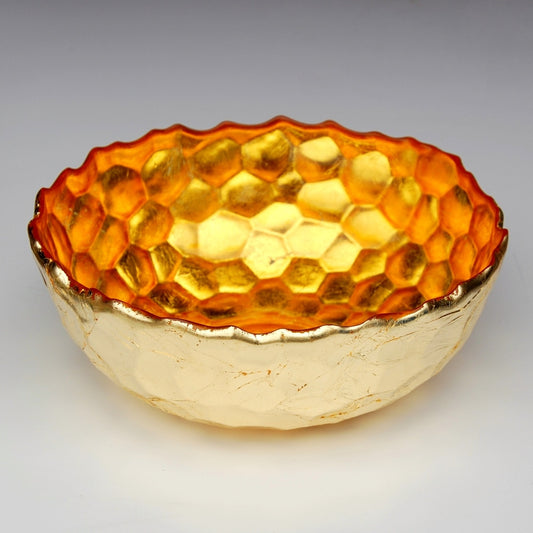 Gold Treasues Pounded Salad Bowl top and side view