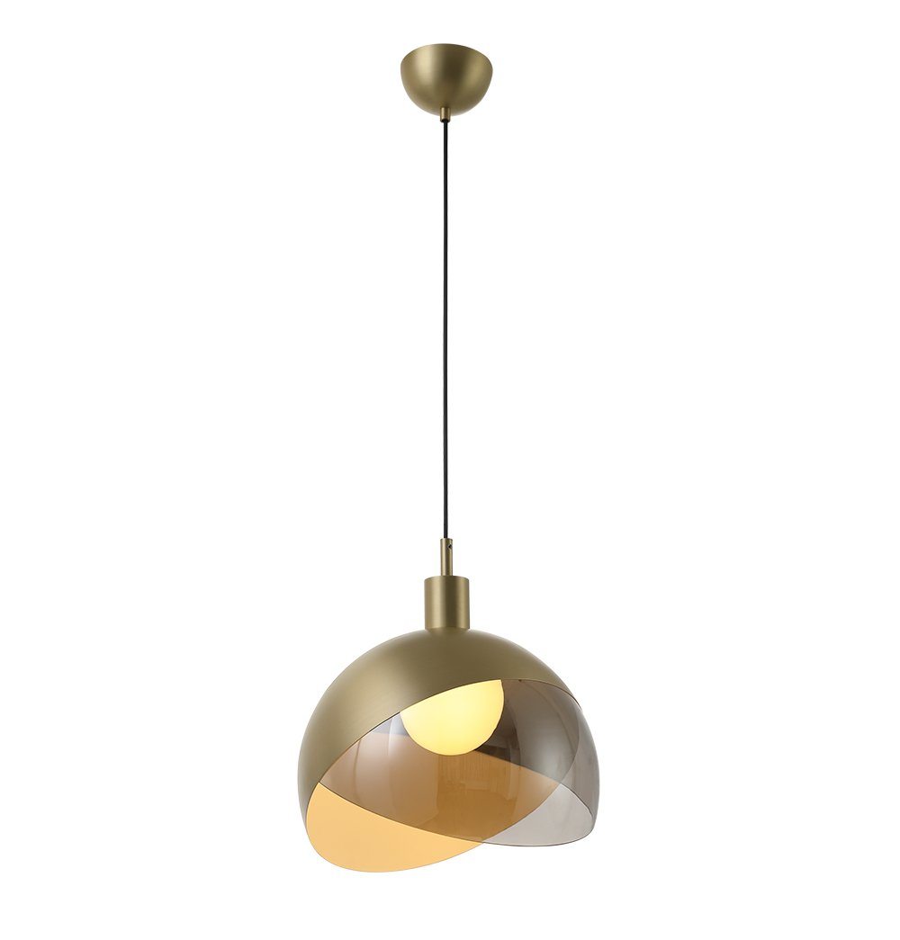 glass and metal pendant lamp with cut out detail