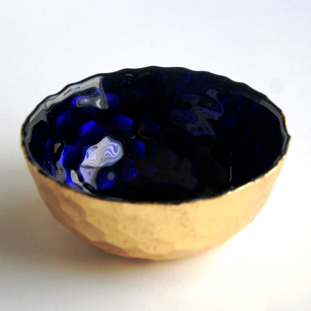 top view of Hand-Painted and Gold Leaf Gilded Sapphire Bowl
