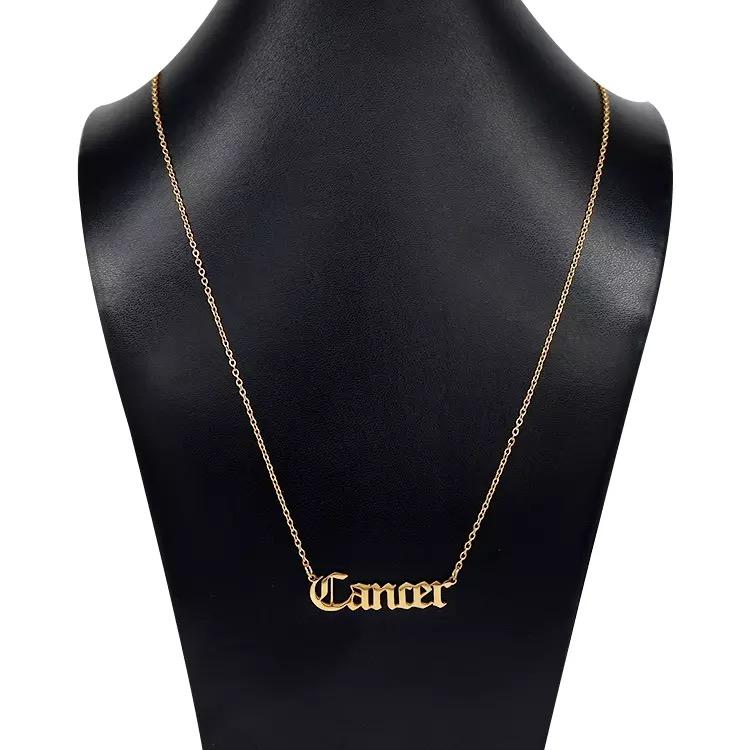 Zodiac Name Necklace Cancer on a black bust form