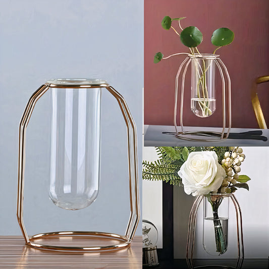 Suspended Glass Tube Vase empty and with flower or plants collage