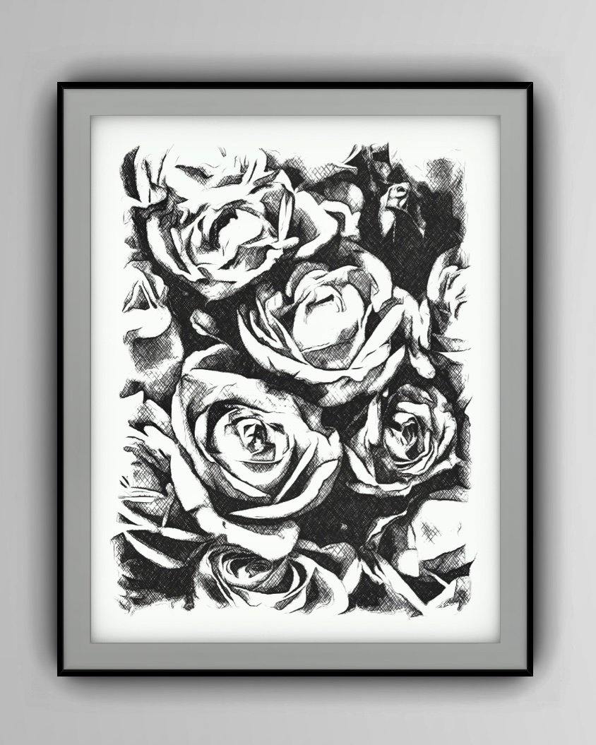 black and white rose wall art