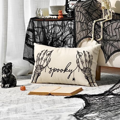 "Spooky" Skeleton Spider Throw Pillow Cover 12 x 20 Inch